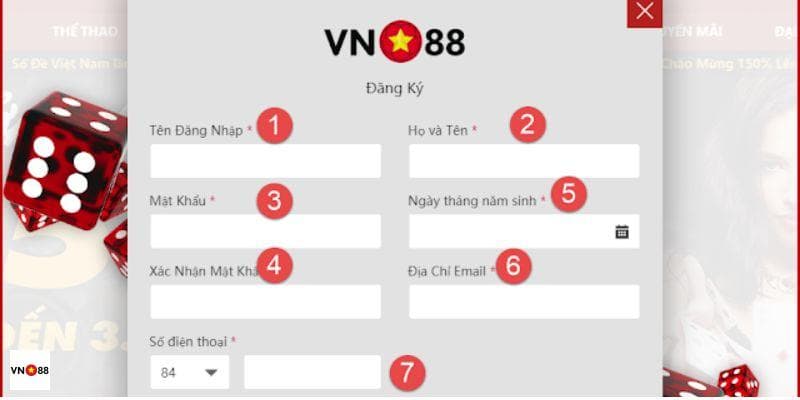 Nhập thông tin theo form hướng dẫn đăng ký VN88